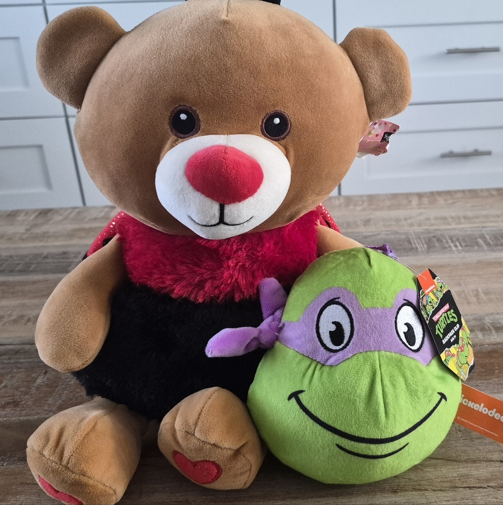 Plush Bear with Green Teenage Mutant Ninja Turtle Sidekick - Brown, Red, Green